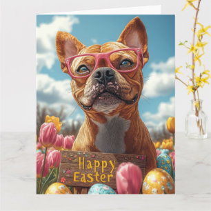 Pit Bull Easter Eggs Card