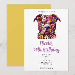 Pit Bull Flower Face Dog Lover Birthday Party Invitation