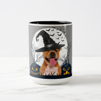 Pit Bull Halloween Pumpkin Patch Two-Tone Coffee Mug