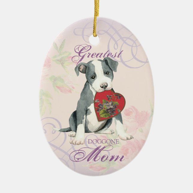 Pit Bull Heart Mum Ceramic Ornament (Front)