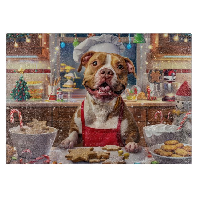 Pit Bull Holiday Baking: Festive Christmas  Cutting Board (Front)
