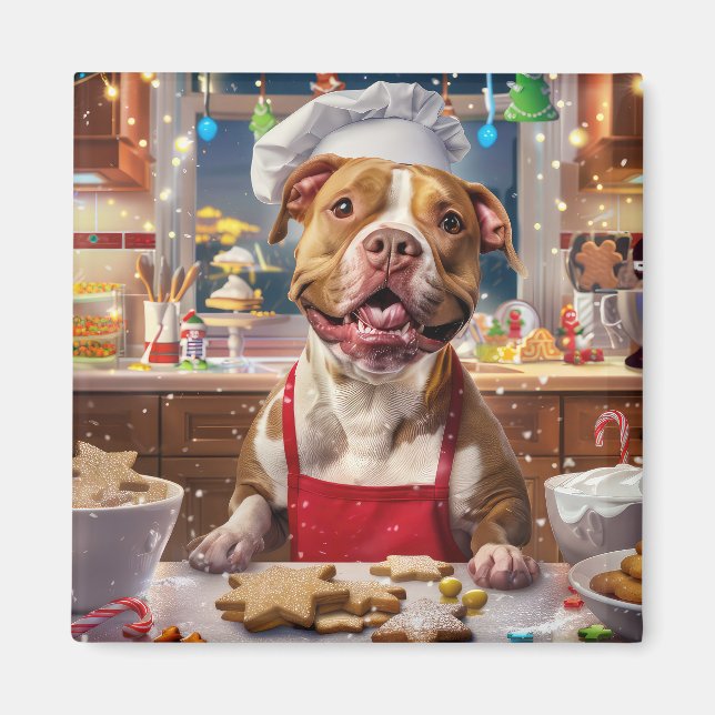 Pit Bull Holiday Baking: Festive Christmas  Magnet (Front)