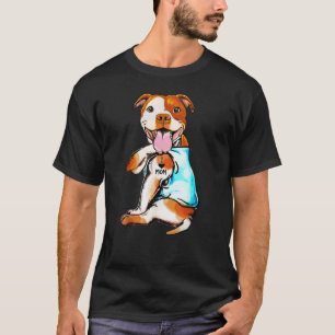 Pit Bull I Love Mum Tattooed Dog Mummy Mother Day T-Shirt
