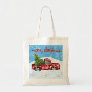 Pit Bull in Retro Red Truck Christmas Tote Bag