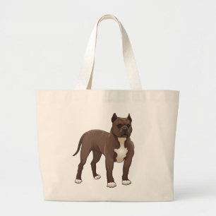 Pit Bull Love - Cartoon Brown & White Puppy Dog Large Tote Bag