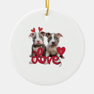 Pit bull love ceramic tree decoration