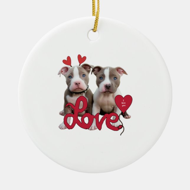 Pit bull love ceramic tree decoration (Front)