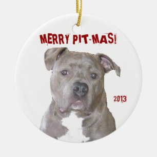 PIT BULL MERRY PIT-MAS CERAMIC TREE DECORATION