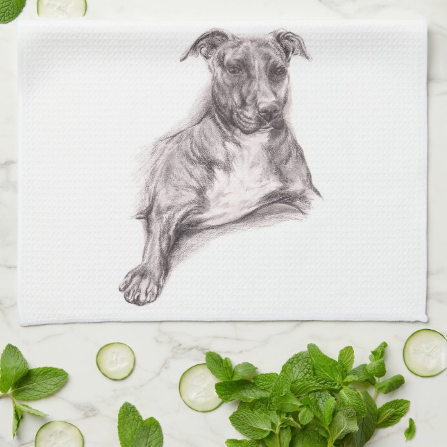 Pit Bull Portrait in Charcoal Tea Towel (Folded)