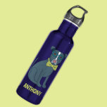 Pit Bull Puppy Dog Wearing Glasses Personalised 710 Ml Water Bottle<br><div class="desc">This custom water bottle features an illustration of a handsome pup. This dapper dog is wearing a pair of teal coloured glasses and a lime green bow tie and is set against a metallic blue background. At the bottom of the pit bull puppy graphic is a spot to add a...</div>