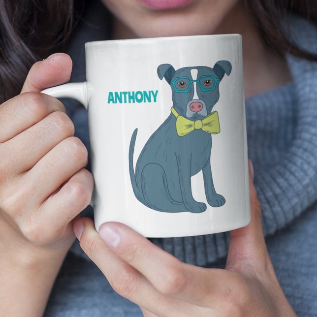 Pit Bull Puppy Dog Wearing Glasses Personalised Coffee Mug (Creator Uploaded)