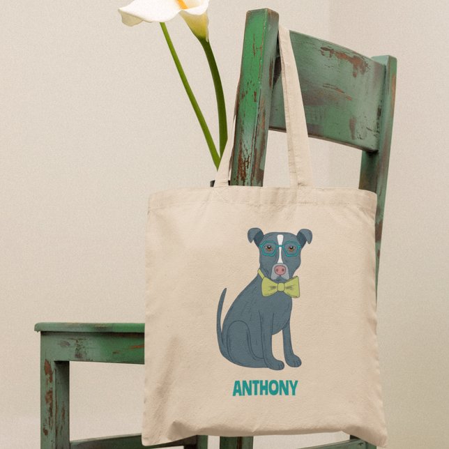 Pit Bull Puppy Dog Wearing Glasses Personalised Tote Bag (Creator Uploaded)