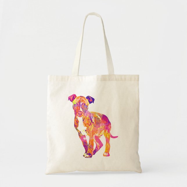 Pit Bull Puppy Pop Art Watercolor Tote Bag (Front)