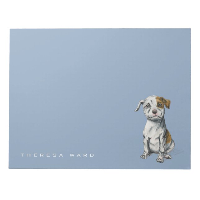 Pit Bull Puppy Sketch Drawing | Add Your Name Notepad (Front)