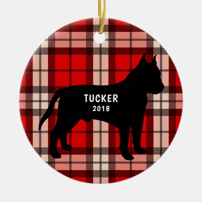 Pit Bull Red Black Plaid Christmas ornament (Front)