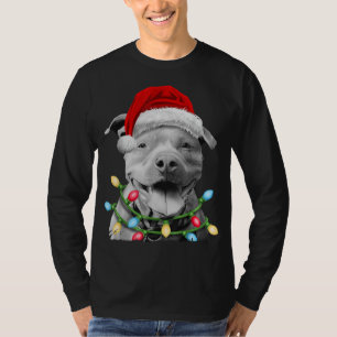 Pit Bull Santa Christmas Tree Lights Xmas Boys Dog T-Shirt