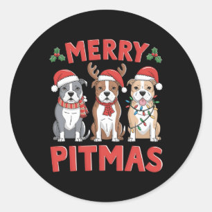 Pit Bull Santa Christmas Tree Lights Xmas Merry Pi Classic Round Sticker