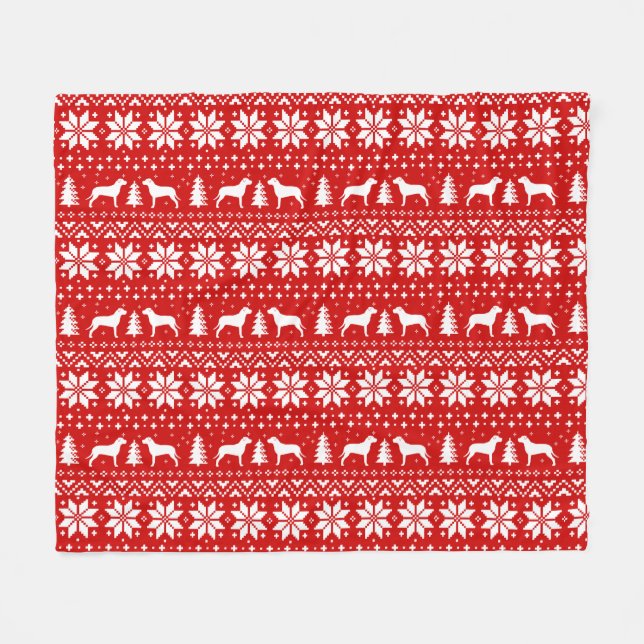 Pit Bull Silhouettes Dogs Christmas Holiday Red Fleece Blanket (Front (Horizontal))