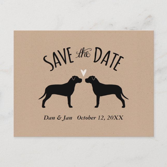 Pit Bull Silhouettes Wedding Save the Date Announcement Postcard (Front)