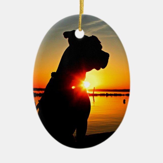 Pit Bull Sunrise Ceramic Tree Decoration (Front)