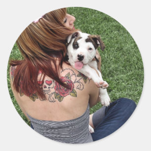 Pit Bull T-Bone Lucky Puppy Classic Round Sticker