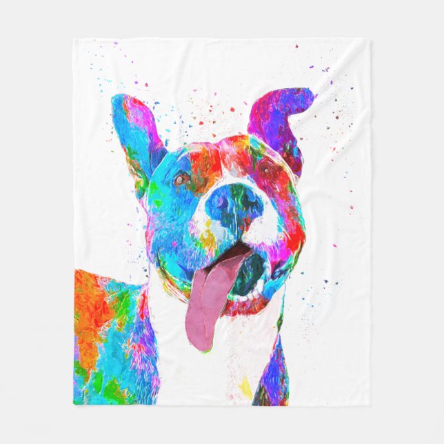 Pit Bull Terrier Colourful Pop Art Fleece Blanket (Front)