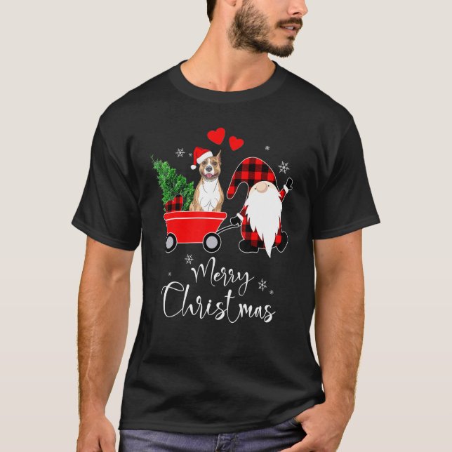 Pit-Bull Terrier Dog Christmas With Santa Hat Paja T-Shirt (Front)