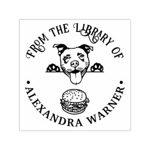 Pit Bull Terrier Eying Burger Library Book Name Self-inking Stamp