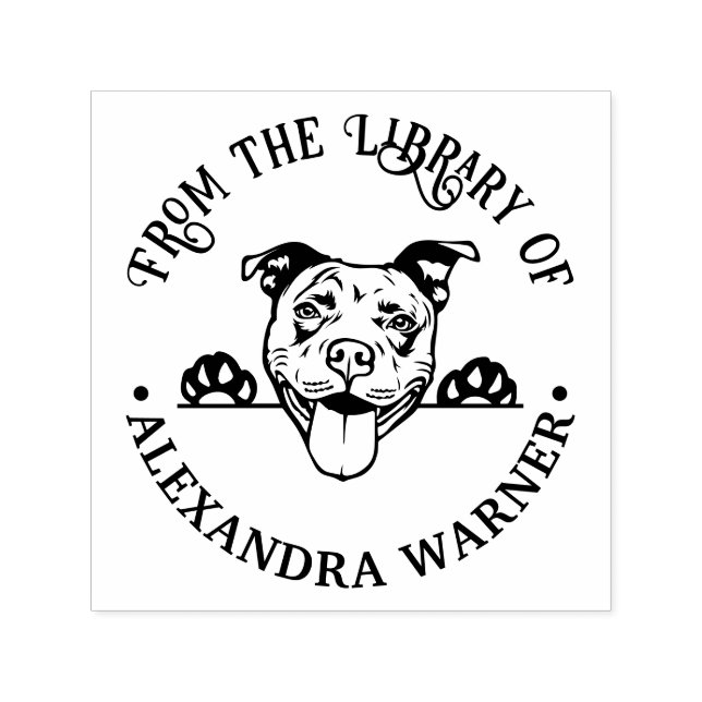Pit Bull Terrier Face Dog Round Library Book Name Self-inking Stamp (Design)