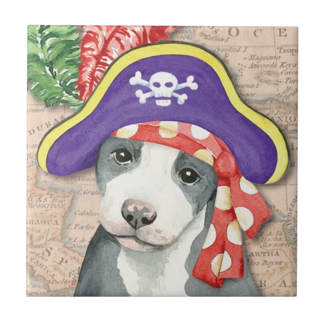 Pit Bull Terrier Pirate Tile (Front)