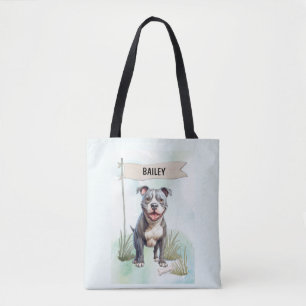 Pit Bull Terrier Watercolor Personalised Dog Tote Bag