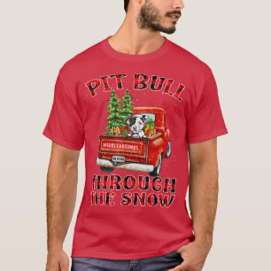 Pit Bull Through The Snow Christmas Truck Plaid Re T-Shirt