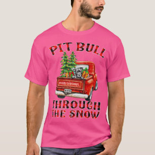 Pit Bull Through The Snow Christmas Truck Plaid Re T-Shirt