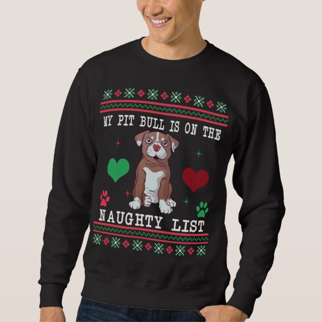 Pit Bull Ugly Christmas Sweater Naughty List (Front)
