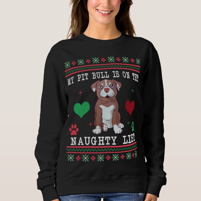 Pit Bull Ugly Christmas Sweater Naughty List (Front)