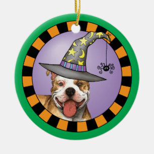Pit Bull Witch Ceramic Tree Decoration