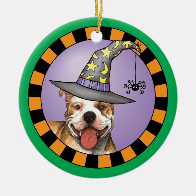 Pit Bull Witch Ceramic Tree Decoration (Front)