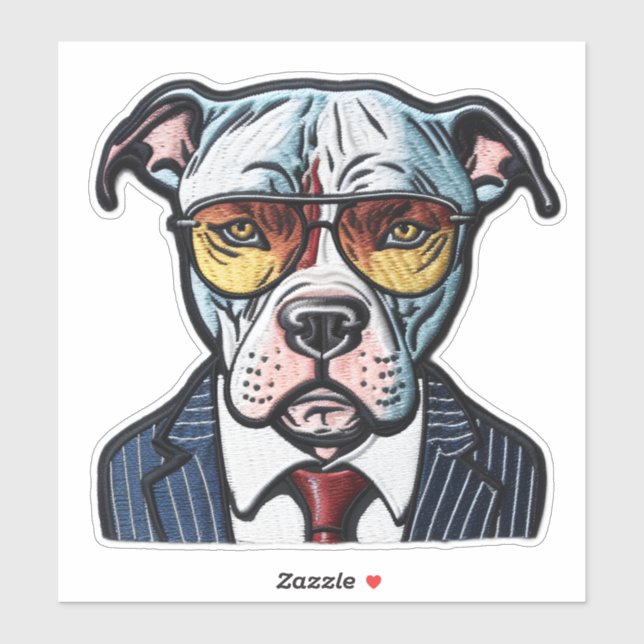 Pit Bull with Suit and Sunglasses Digital Patch (Sheet)
