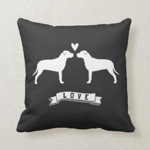 Pit Bulls Love - Dog Silhouettes w/ Heart Cushion