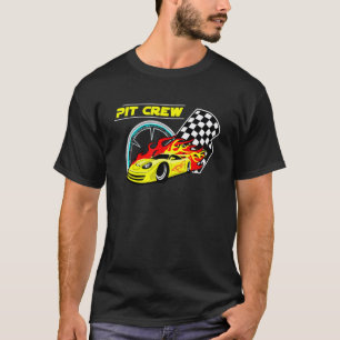 Pit Crew Auto Mechanics Chequered Flags Flaming Ra T-Shirt
