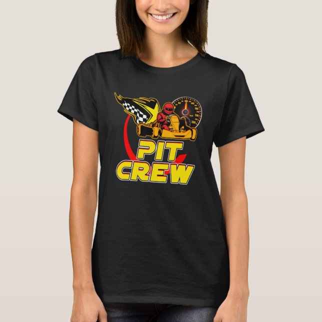 Pit Crew Auto Mechanics Chequered Flags Flaming Ra T-Shirt (Front)