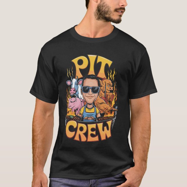 Pit Crew BBQ Cow Pig Chicken T-Shirt (Front)