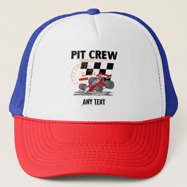 Pit Crew Birthday Party Theme Race Cars Matching Trucker Hat (Front)
