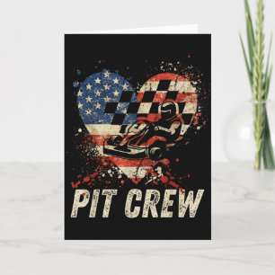 Pit Crew Checkered Car Racing Heart Usa Flag Famil Card