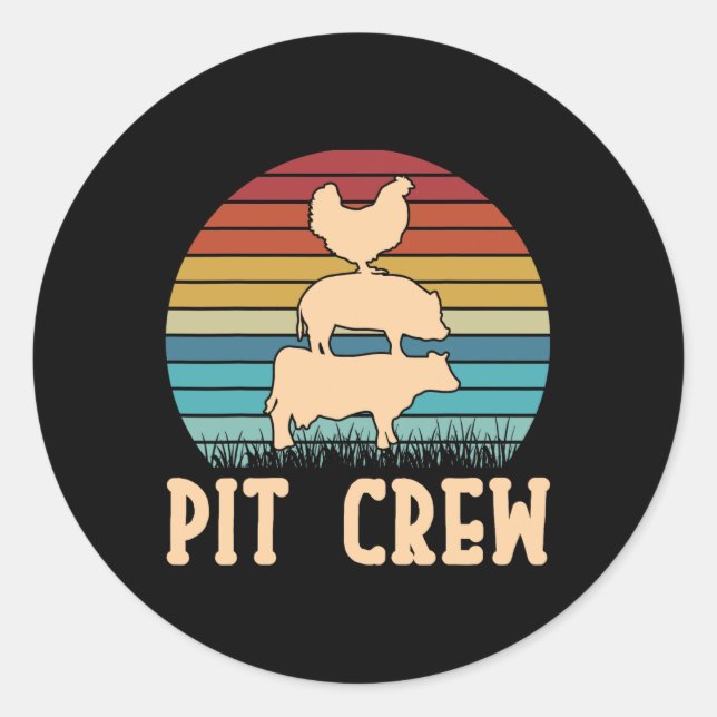 Pit Crew Cow Pig Chicken Byrbecue Grilling Bbq  Classic Round Sticker (Front)