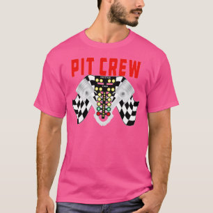 Pit Crew with Racing Flag Racing Tree and Pistons T-Shirt