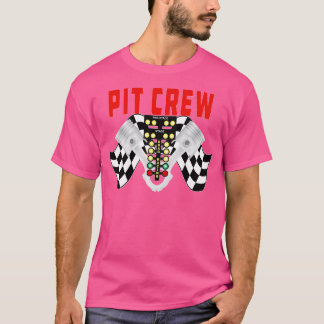Pit Crew with Racing Flag Racing Tree and Pistons  T-Shirt