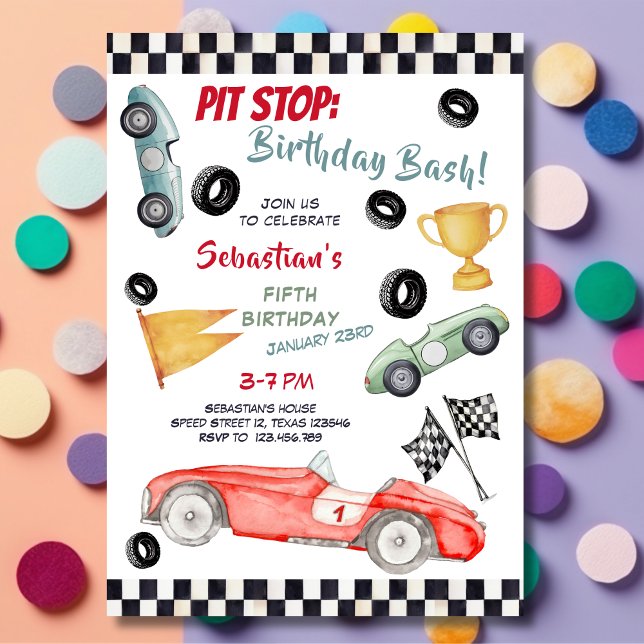 Pit stop: birthday bash, racing car for kids invitation (Creator Uploaded)