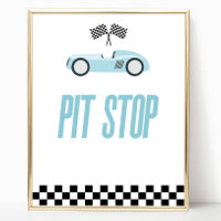 Pit Stop Blue Flame Race Car Party Table Sign