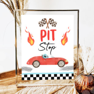 Pit Stop Blue Race Car Two Fast Boy Birthday  Poster